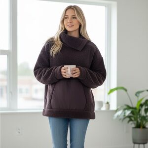Cozy Deep Purple Sherpa Pullover Sweatshirt
